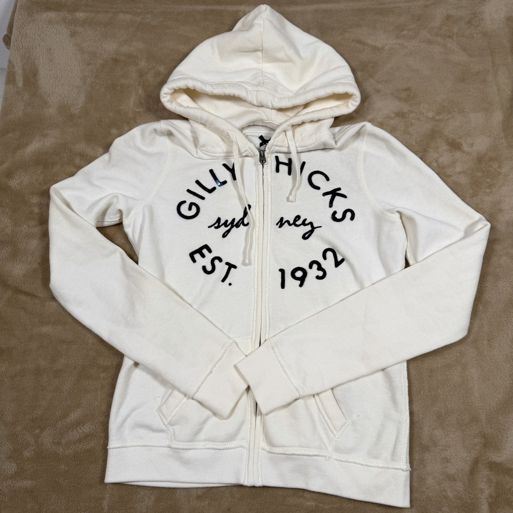 Gilly Hicks Sydney 1932 Hoodie Womens M Cream Full Zip Logo NWT Y2K 2010s